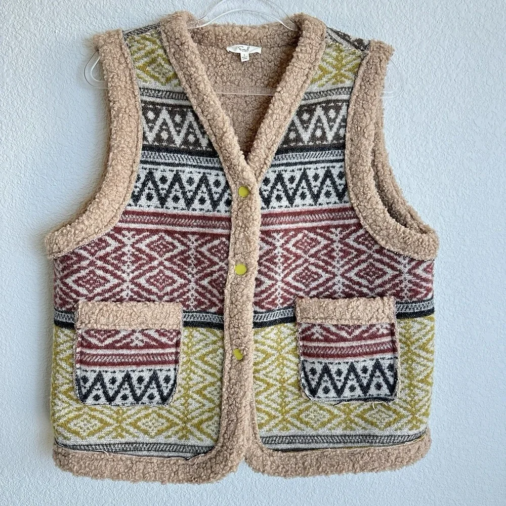 Easel Women's Aztec Sherpa Lined Vest SMALL Western Button Up Southwestern‎ Boho